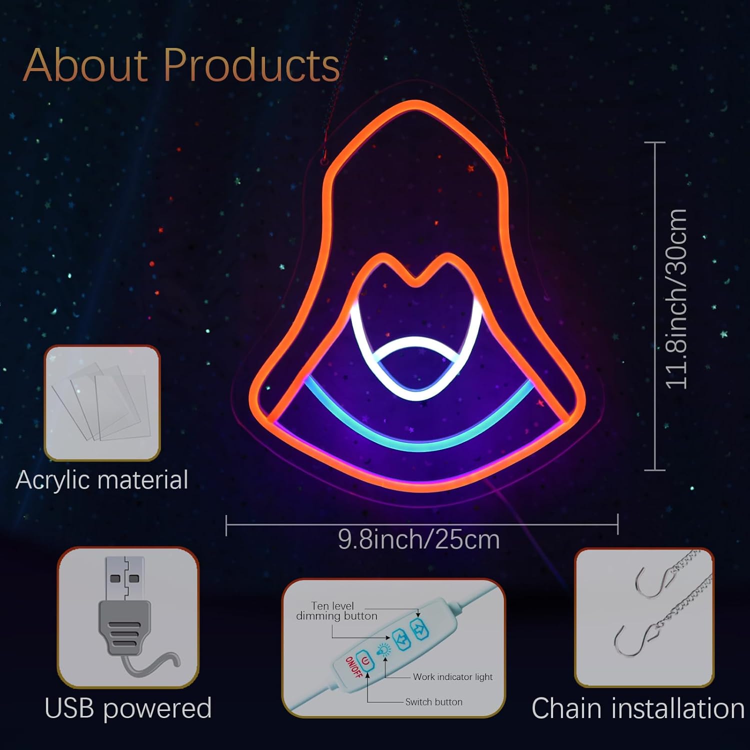 Assassin Neon Sign - Dimmable USB Powered Neon Wall Decor for Game Room & Bedroom