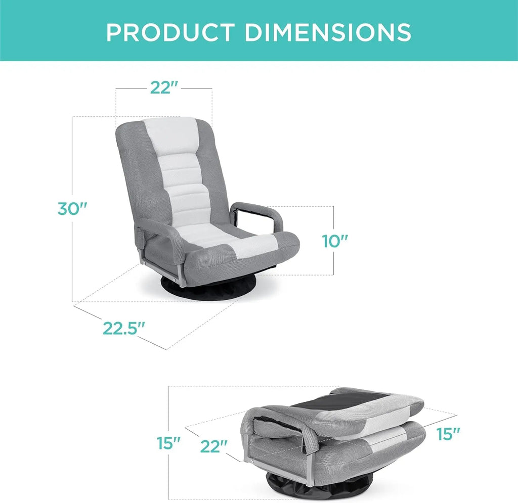 Best Choice Products Swivel Gaming Chair 360 Degree Multipurpose Floor Chair Rocker for TV, Reading, Playing Video Games w/Lumbar Support, Armrest Handles, Adjustable Backrest - Black/Red