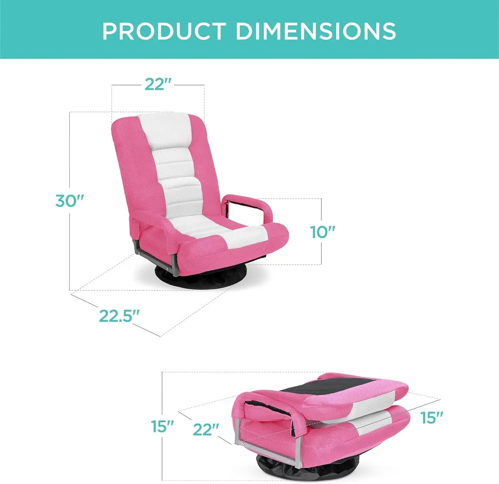 Best Choice Products Swivel Gaming Chair 360 Degree Multipurpose Floor Chair Rocker for TV, Reading, Playing Video Games w/Lumbar Support, Armrest Handles, Adjustable Backrest - Black/Red