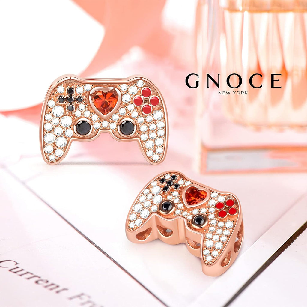 Gamepad Charm Bead - Sterling Silver Rose Gold Charm with CZ for Gamer Jewelry Gift