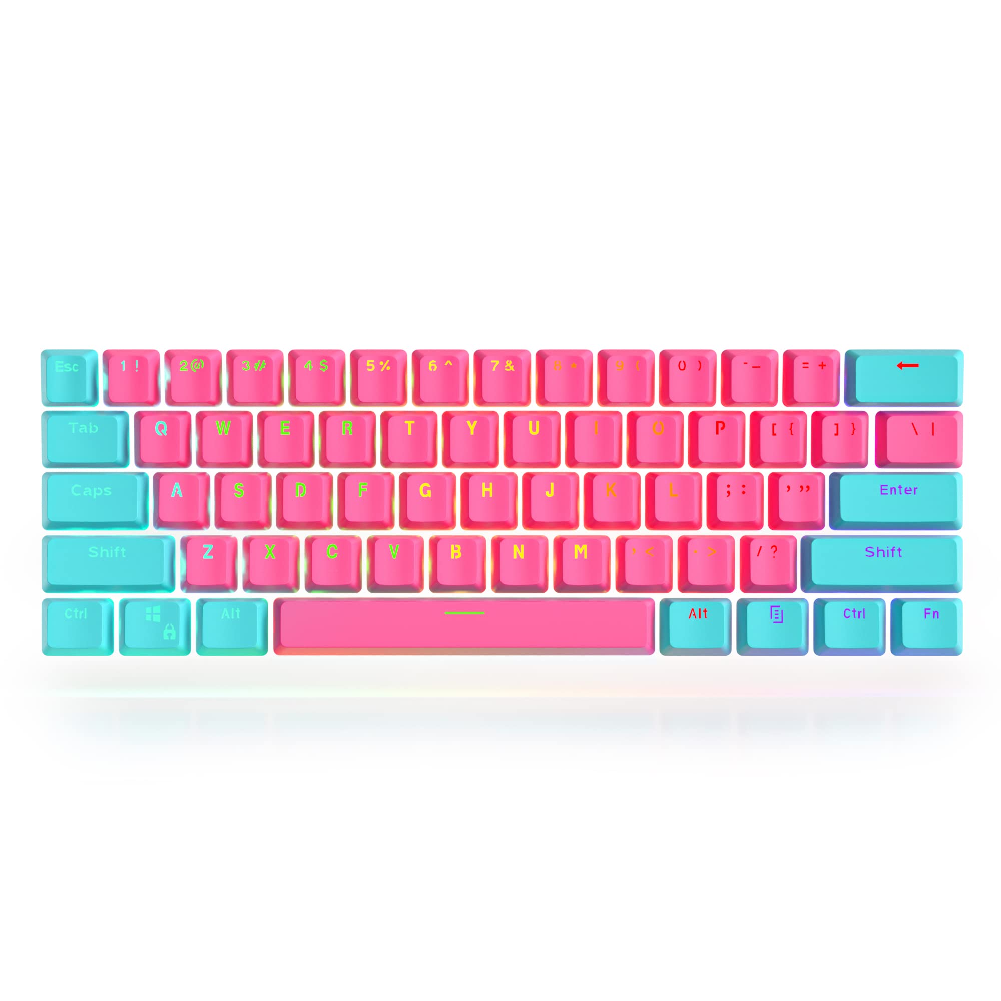 60 Percent Keycaps - RGB PBT Double Shot Keycaps for Mechanical Keyboard | Blue OEM Profile