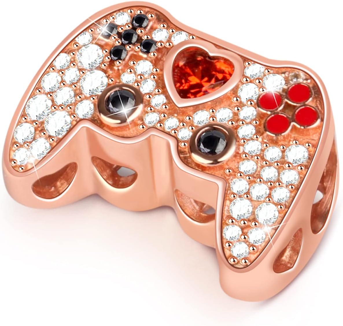 Gamepad Charm Bead - Sterling Silver Rose Gold Charm with CZ for Gamer Jewelry Gift