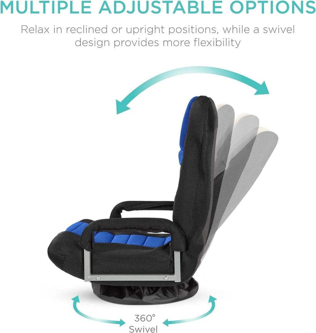 Best Choice Products Swivel Gaming Chair 360 Degree Multipurpose Floor Chair Rocker for TV, Reading, Playing Video Games w/Lumbar Support, Armrest Handles, Adjustable Backrest - Black/Red