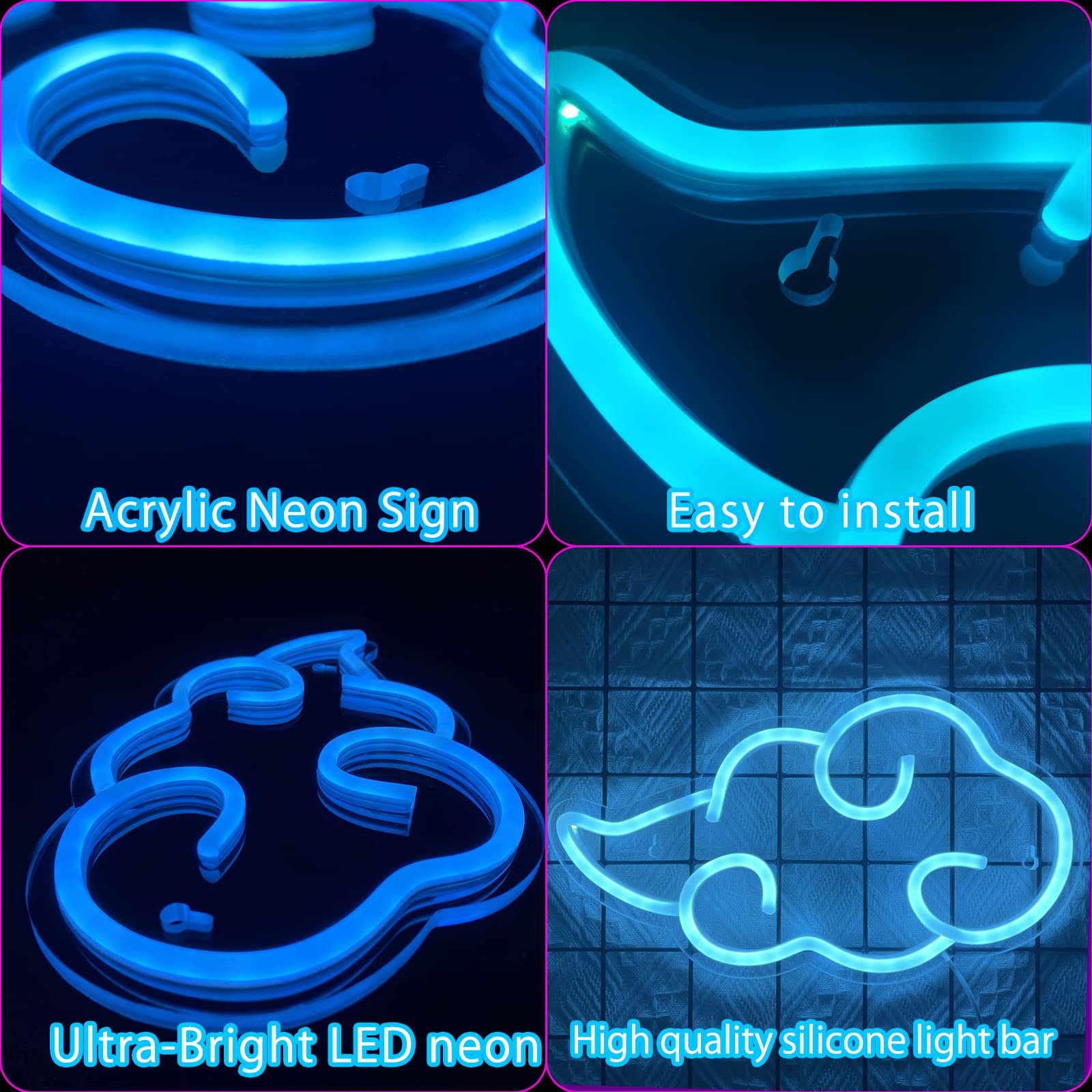 Anime Neon Sign - LED Red Cloud USB Powered Dimmable Wall Light for Gaming Room Decor
