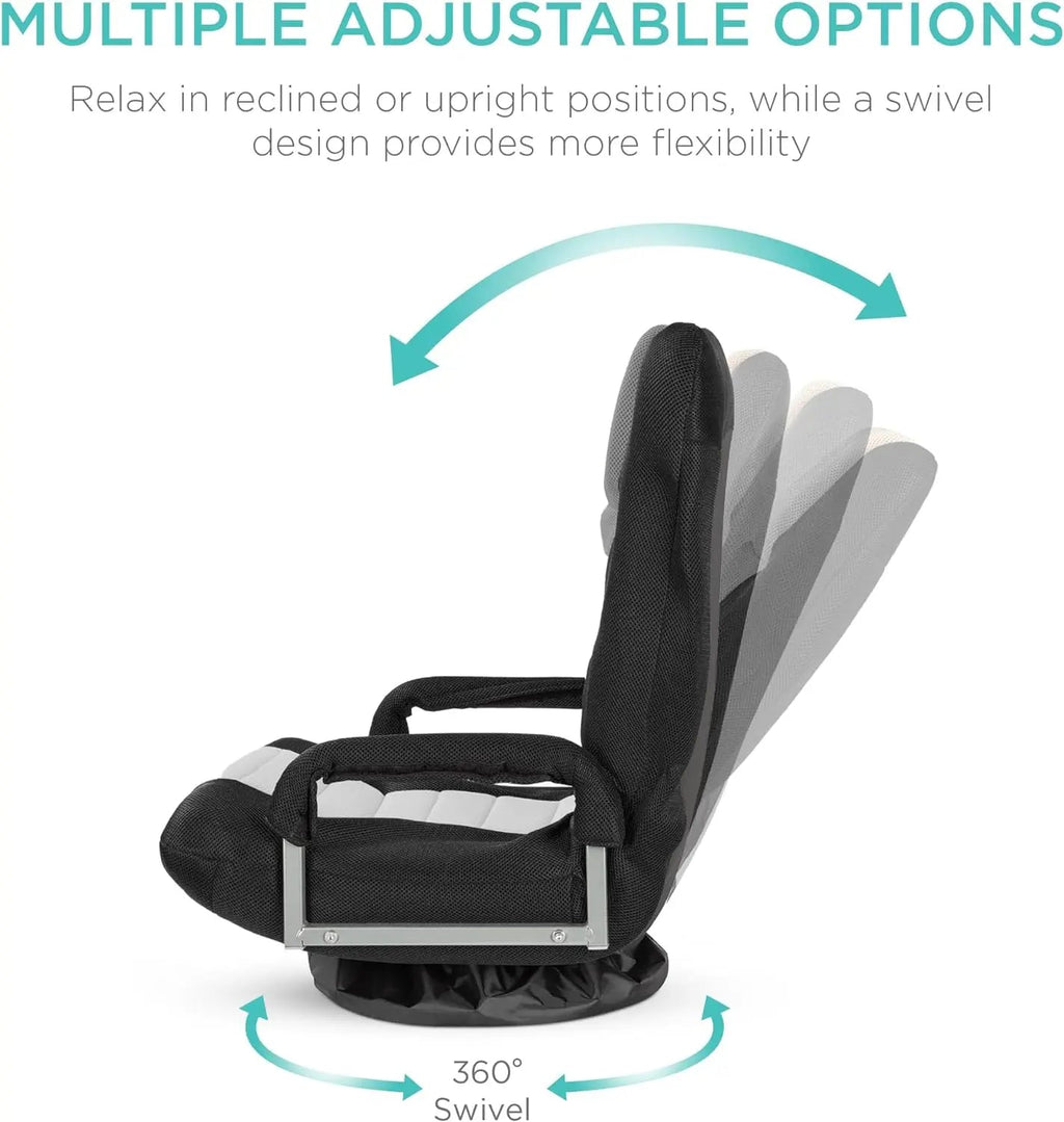Best Choice Products Swivel Gaming Chair 360 Degree Multipurpose Floor Chair Rocker for TV, Reading, Playing Video Games w/Lumbar Support, Armrest Handles, Adjustable Backrest - Black/Red
