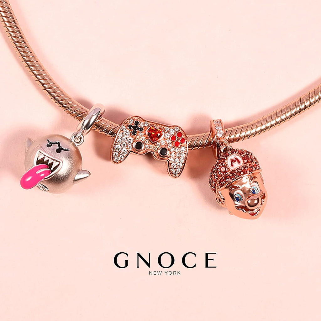 Gamepad Charm Bead - Sterling Silver Rose Gold Charm with CZ for Gamer Jewelry Gift