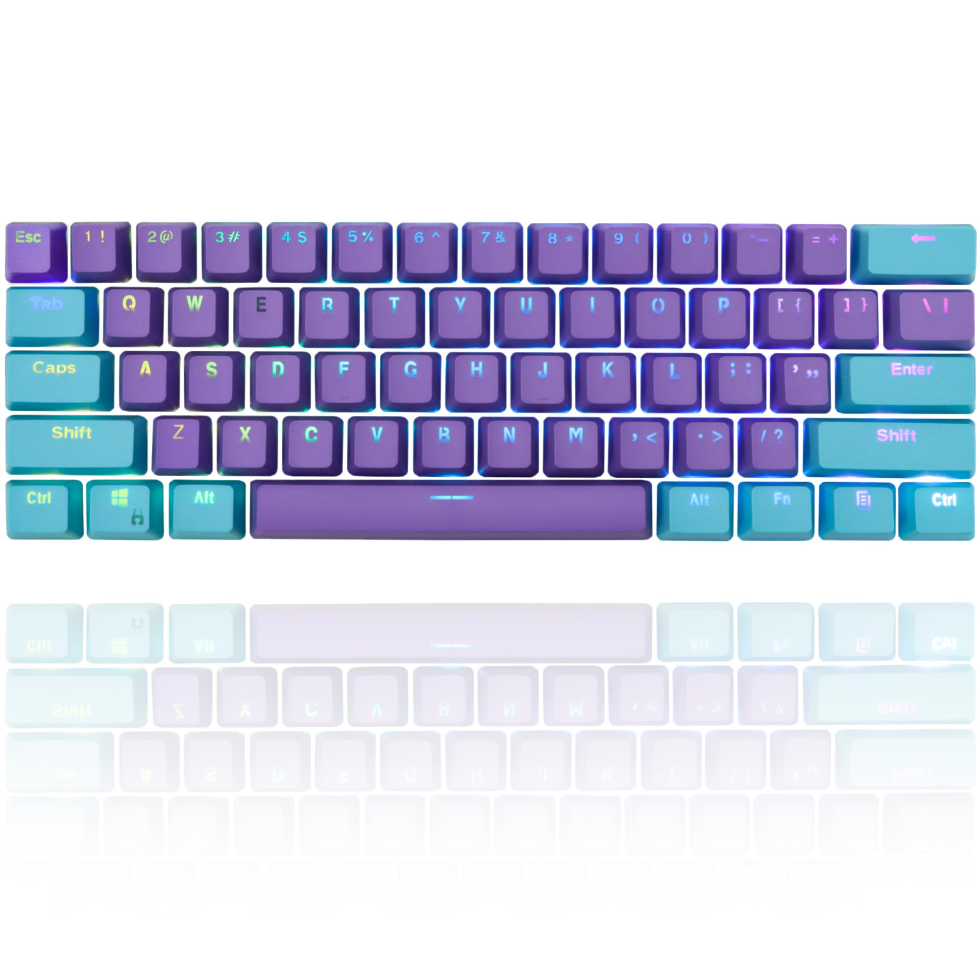 60 Percent Keycaps - RGB PBT Double Shot Keycaps for Mechanical Keyboard | Blue OEM Profile