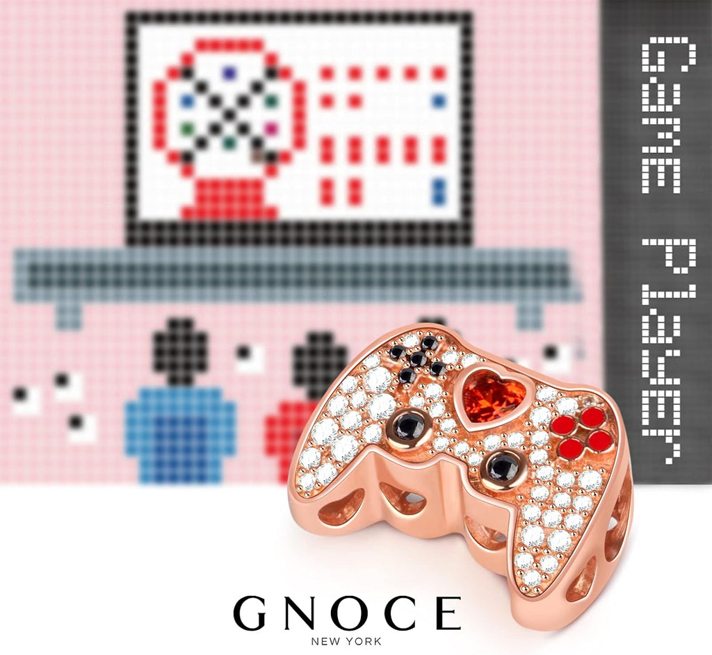 Gamepad Charm Bead - Sterling Silver Rose Gold Charm with CZ for Gamer Jewelry Gift