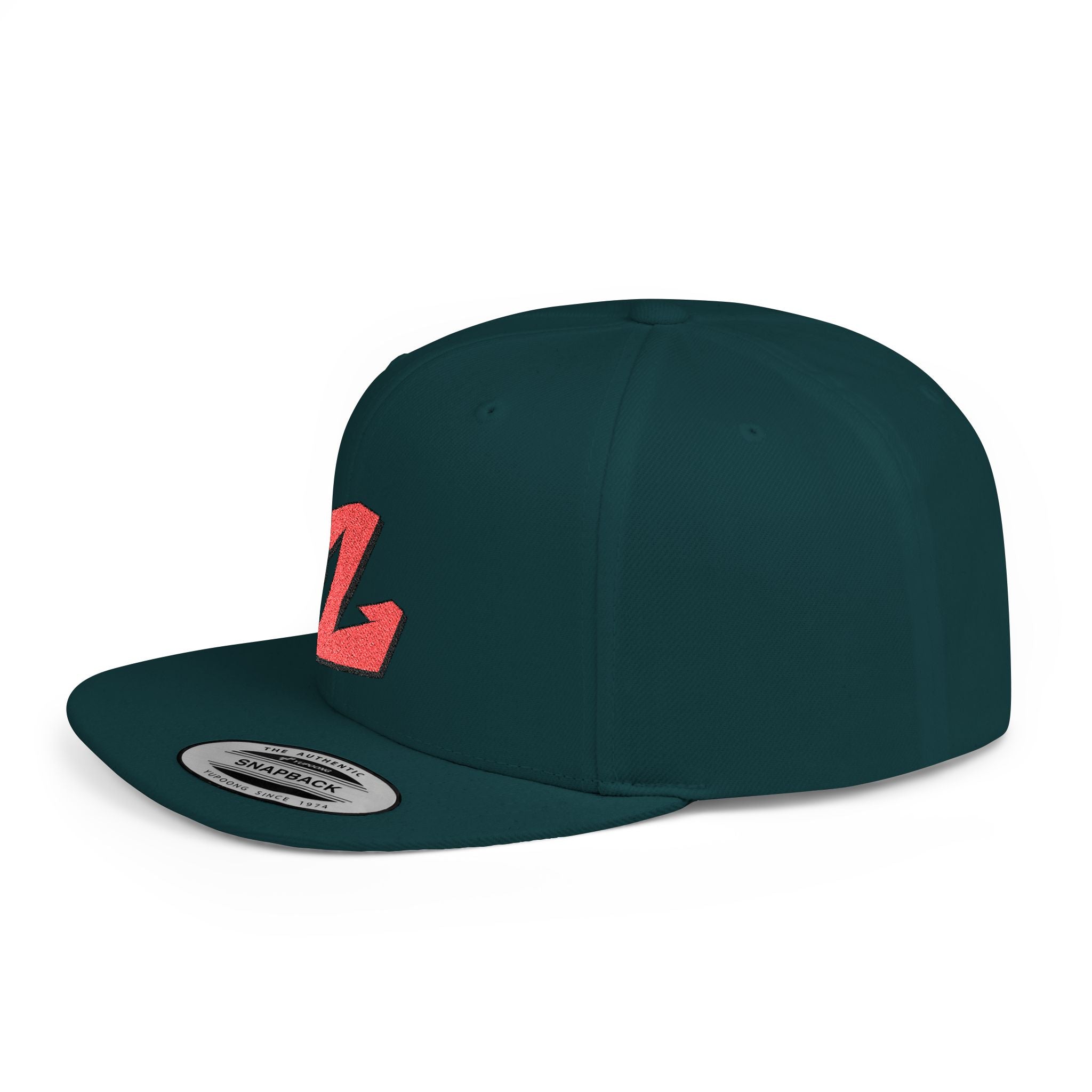 Embroidered Snapback Hat - Flat Bill Snapback With Green Undervisor | Trendy Streetwear