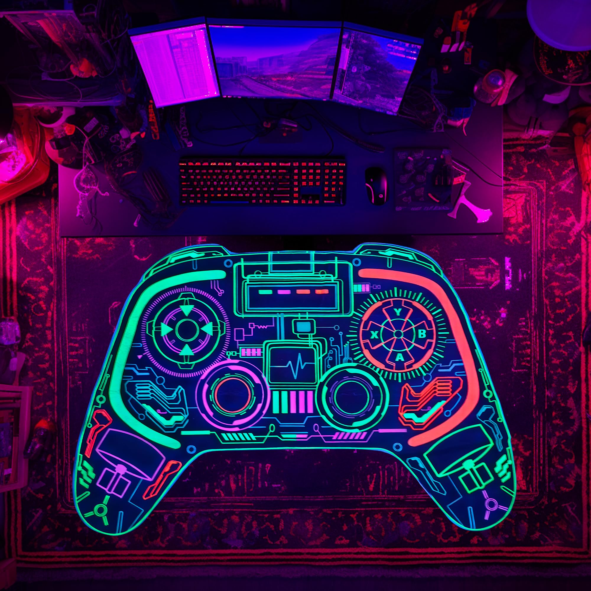 Gaming Rug Boys – Blacklight Glow In Dark Carpet | Non Slip Play Rug 60x39