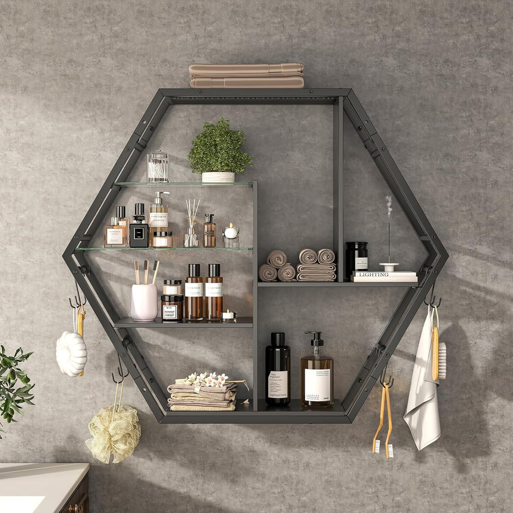 Floating Shelves With Lights – RGB Light Shelves, Honeycomb Hexagonal Design, Sturdy Storage