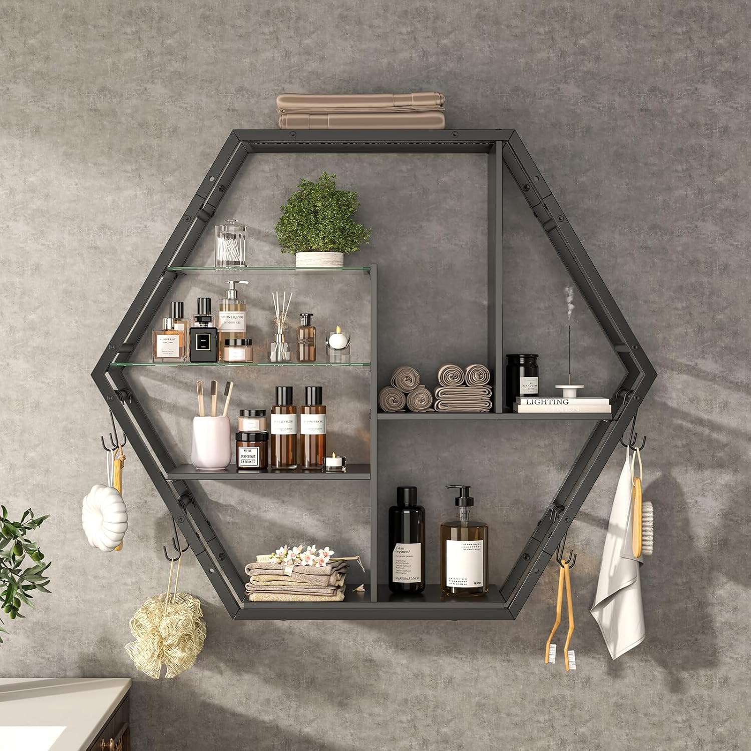 Floating Shelves With Lights – RGB Light Shelves, Honeycomb Hexagonal Design, Sturdy Storage