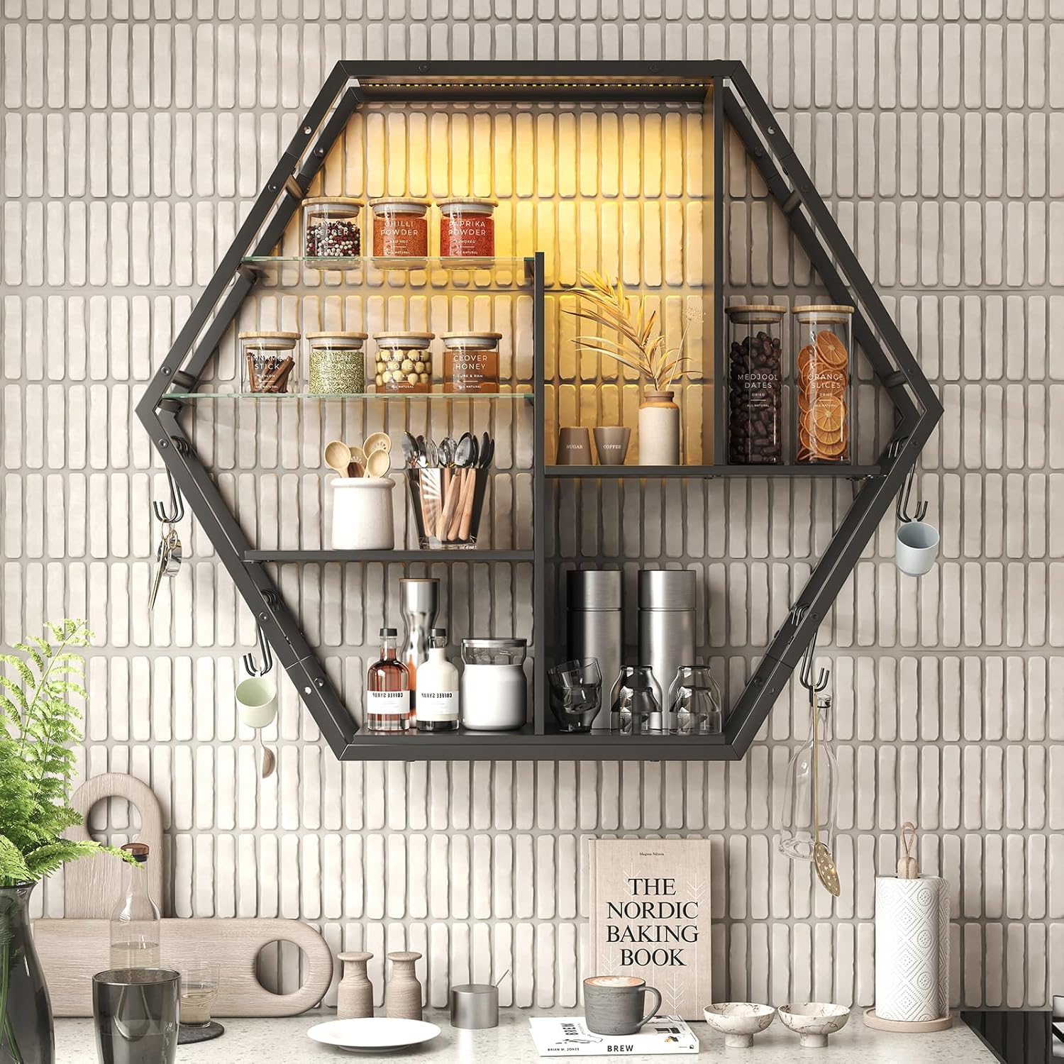 Floating Shelves With Lights – RGB Light Shelves, Honeycomb Hexagonal Design, Sturdy Storage