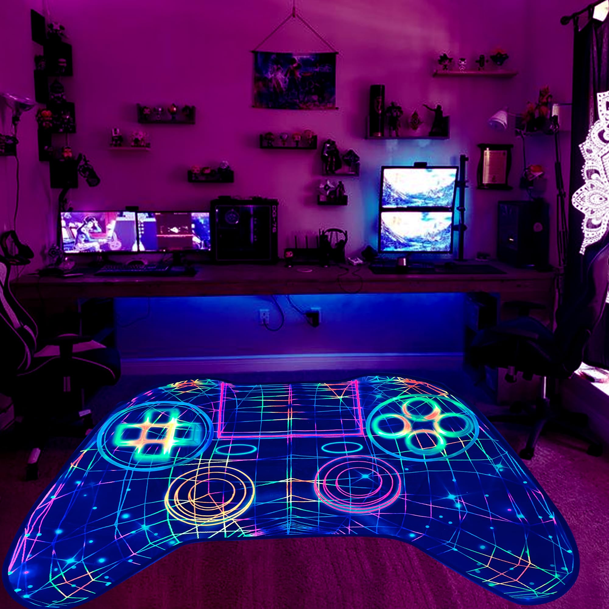 Gaming Rug Boys – Blacklight Glow In Dark Carpet | Non Slip Play Rug 60x39