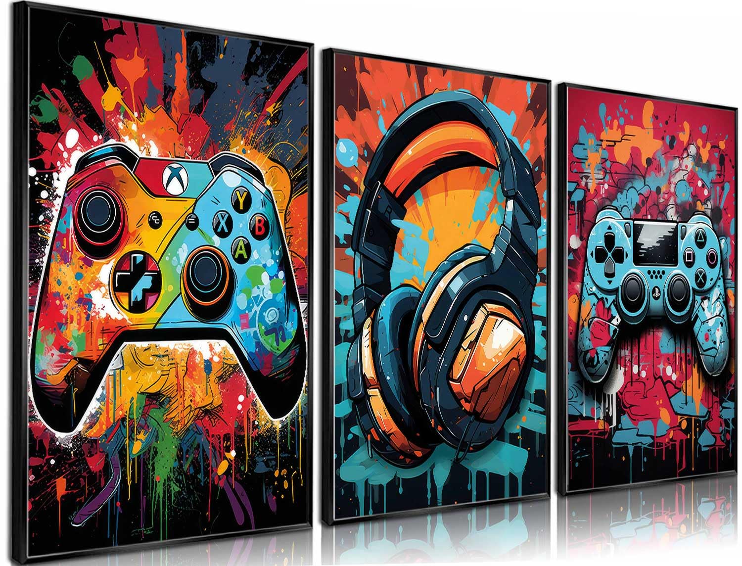 3Pcs Cool Gaming Wall Art Retro Video Game watercolor Posters Pictures Colorful Neon Gamepad Canvas Painting Prints for Boys Room Kids Game Room Bedroom for Boys Home Decoration 12x16in Unframed