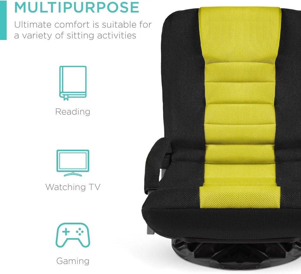 Best Choice Products Swivel Gaming Chair 360 Degree Multipurpose Floor Chair Rocker for TV, Reading, Playing Video Games w/Lumbar Support, Armrest Handles, Adjustable Backrest - Black/Red