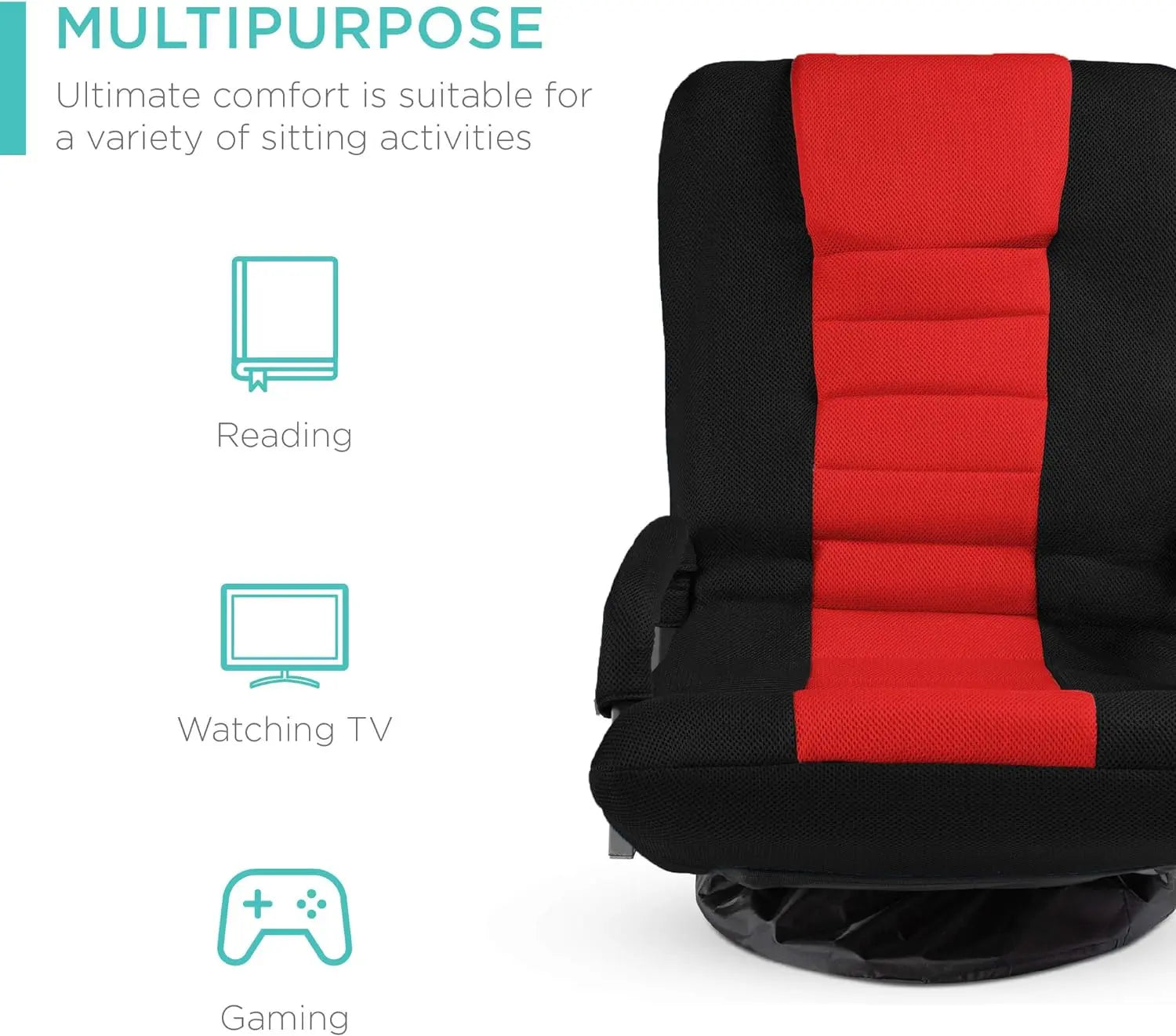 Best Choice Products Swivel Gaming Chair 360 Degree Multipurpose Floor Chair Rocker for TV, Reading, Playing Video Games w/Lumbar Support, Armrest Handles, Adjustable Backrest - Black/Red