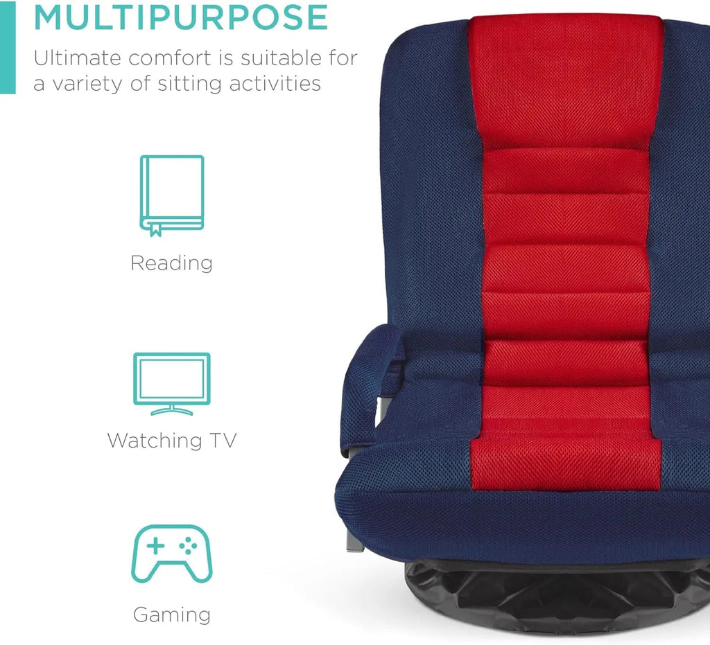 Best Choice Products Swivel Gaming Chair 360 Degree Multipurpose Floor Chair Rocker for TV, Reading, Playing Video Games w/Lumbar Support, Armrest Handles, Adjustable Backrest - Black/Red