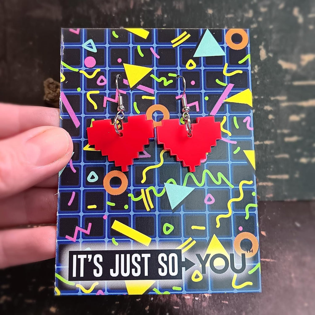 8 Bit Pixel Earrings - Handmade Red Gamer Heart Hypoallergenic Nickel Free Jewelry