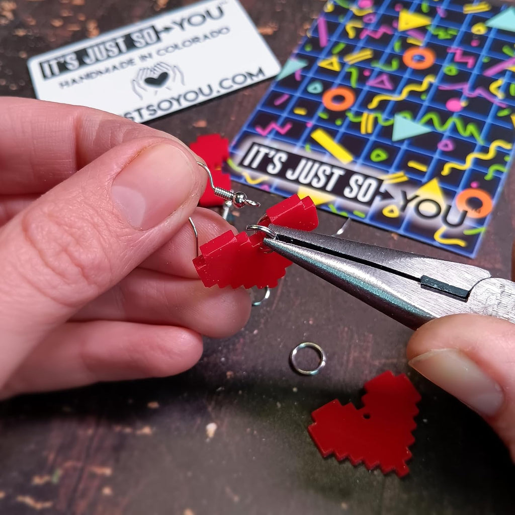 8 Bit Pixel Earrings - Handmade Red Gamer Heart Hypoallergenic Nickel Free Jewelry