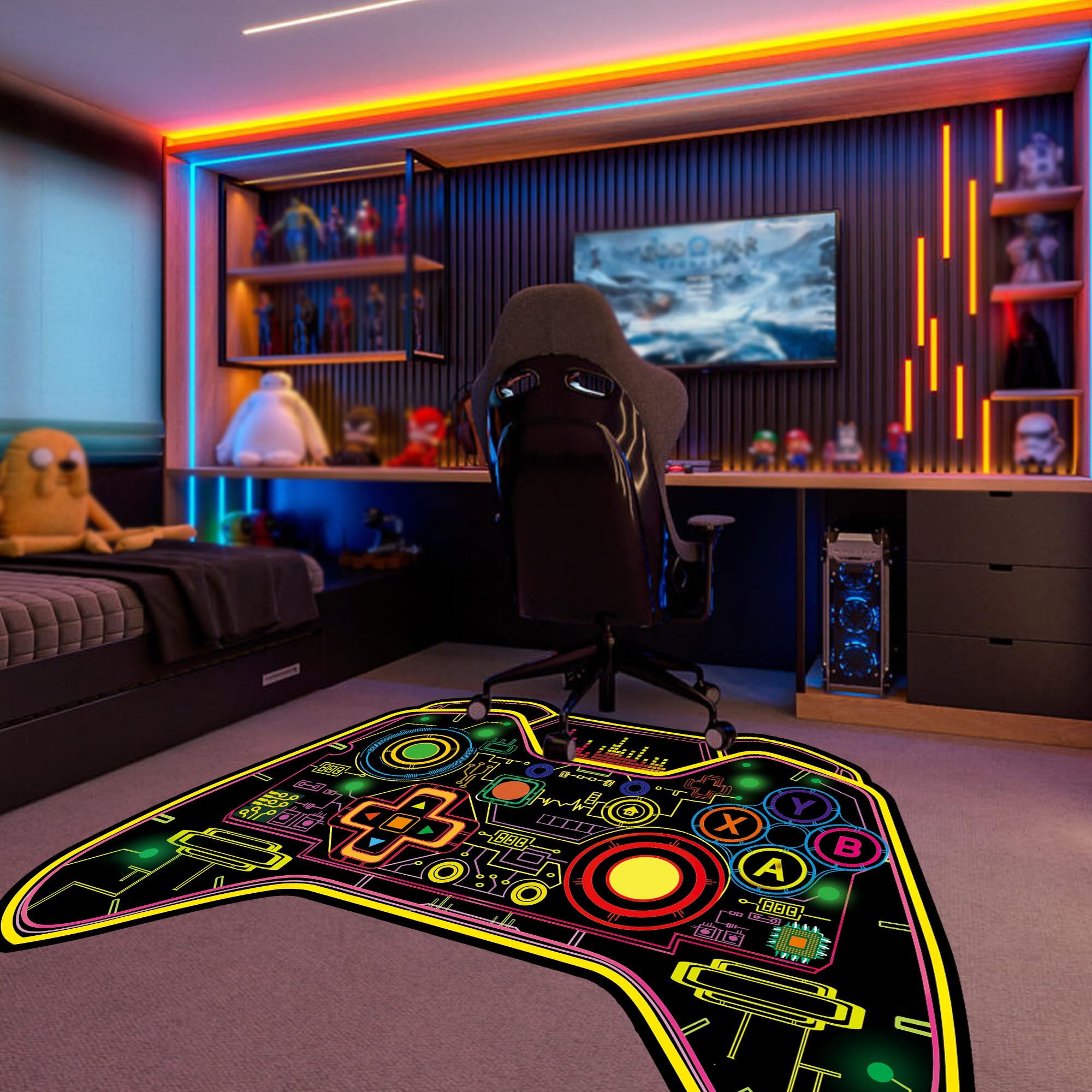 Gaming Rug Boys – Blacklight Glow In Dark Carpet | Non Slip Play Rug 60x39