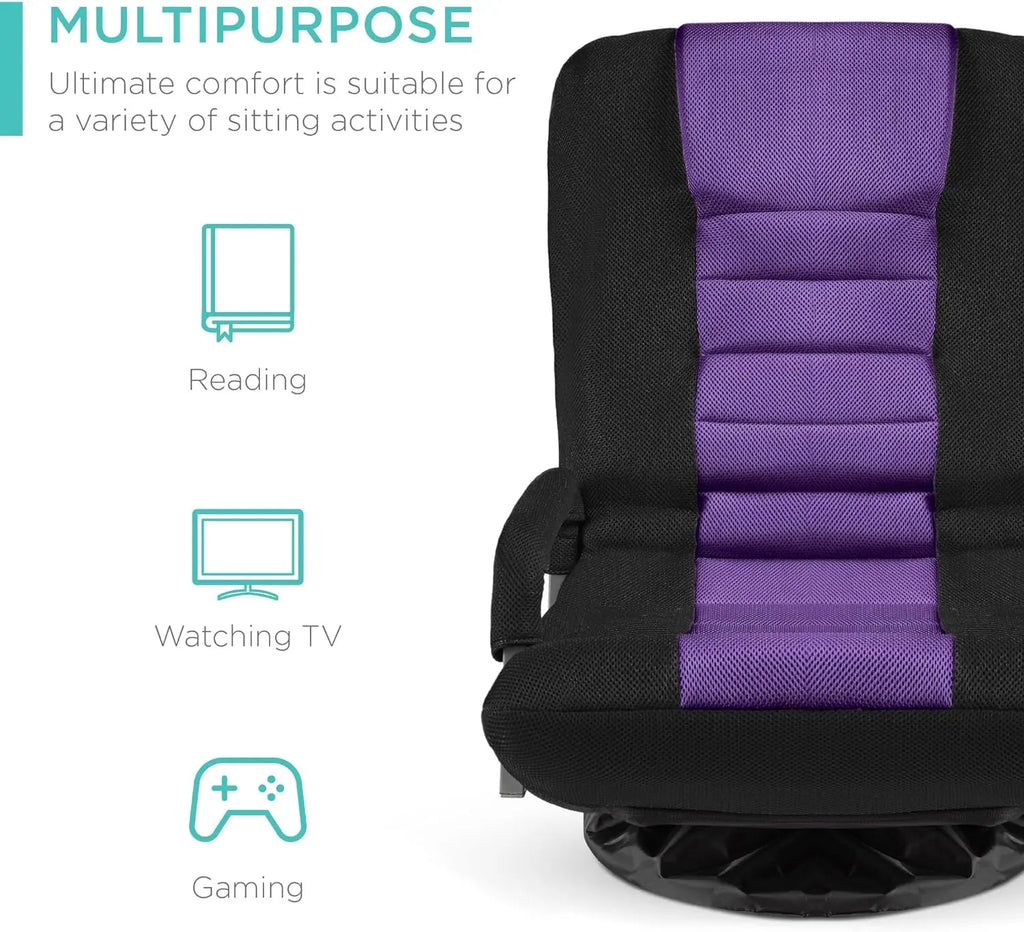 Best Choice Products Swivel Gaming Chair 360 Degree Multipurpose Floor Chair Rocker for TV, Reading, Playing Video Games w/Lumbar Support, Armrest Handles, Adjustable Backrest - Black/Red