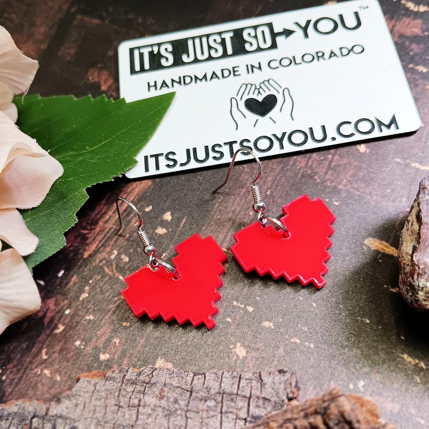 8 Bit Pixel Earrings - Handmade Red Gamer Heart Hypoallergenic Nickel Free Jewelry