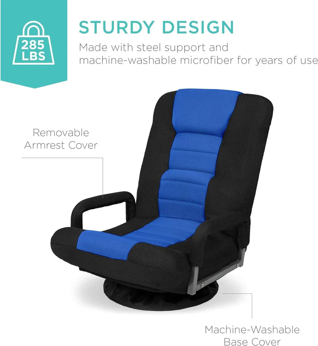 Best Choice Products Swivel Gaming Chair 360 Degree Multipurpose Floor Chair Rocker for TV, Reading, Playing Video Games w/Lumbar Support, Armrest Handles, Adjustable Backrest - Black/Red