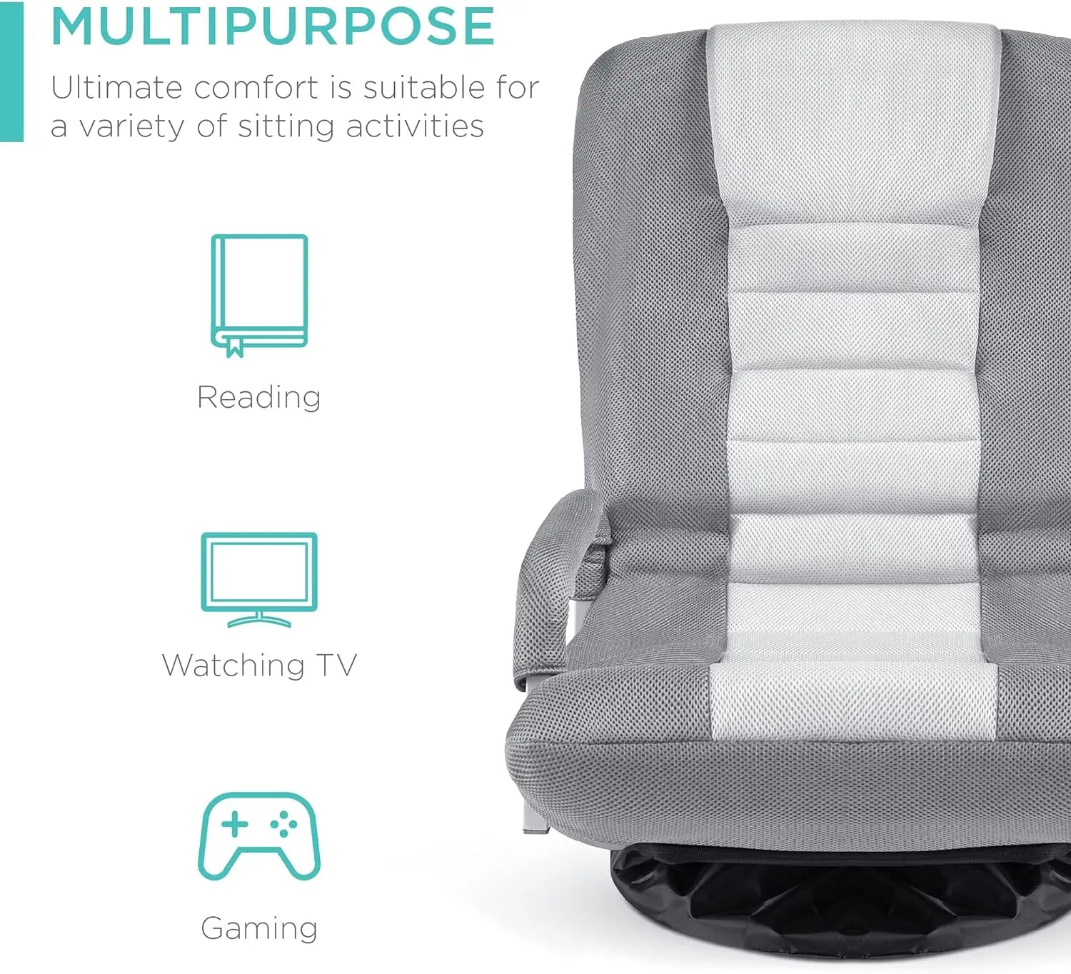 Best Choice Products Swivel Gaming Chair 360 Degree Multipurpose Floor Chair Rocker for TV, Reading, Playing Video Games w/Lumbar Support, Armrest Handles, Adjustable Backrest - Black/Red