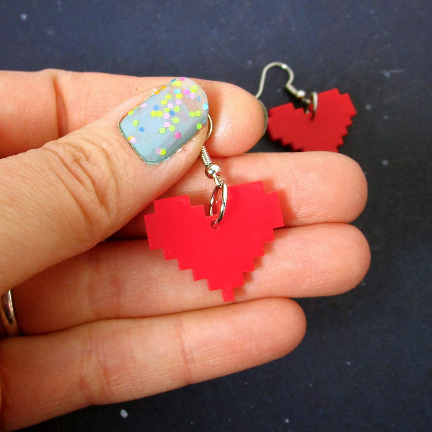8 Bit Pixel Earrings - Handmade Red Gamer Heart Hypoallergenic Nickel Free Jewelry