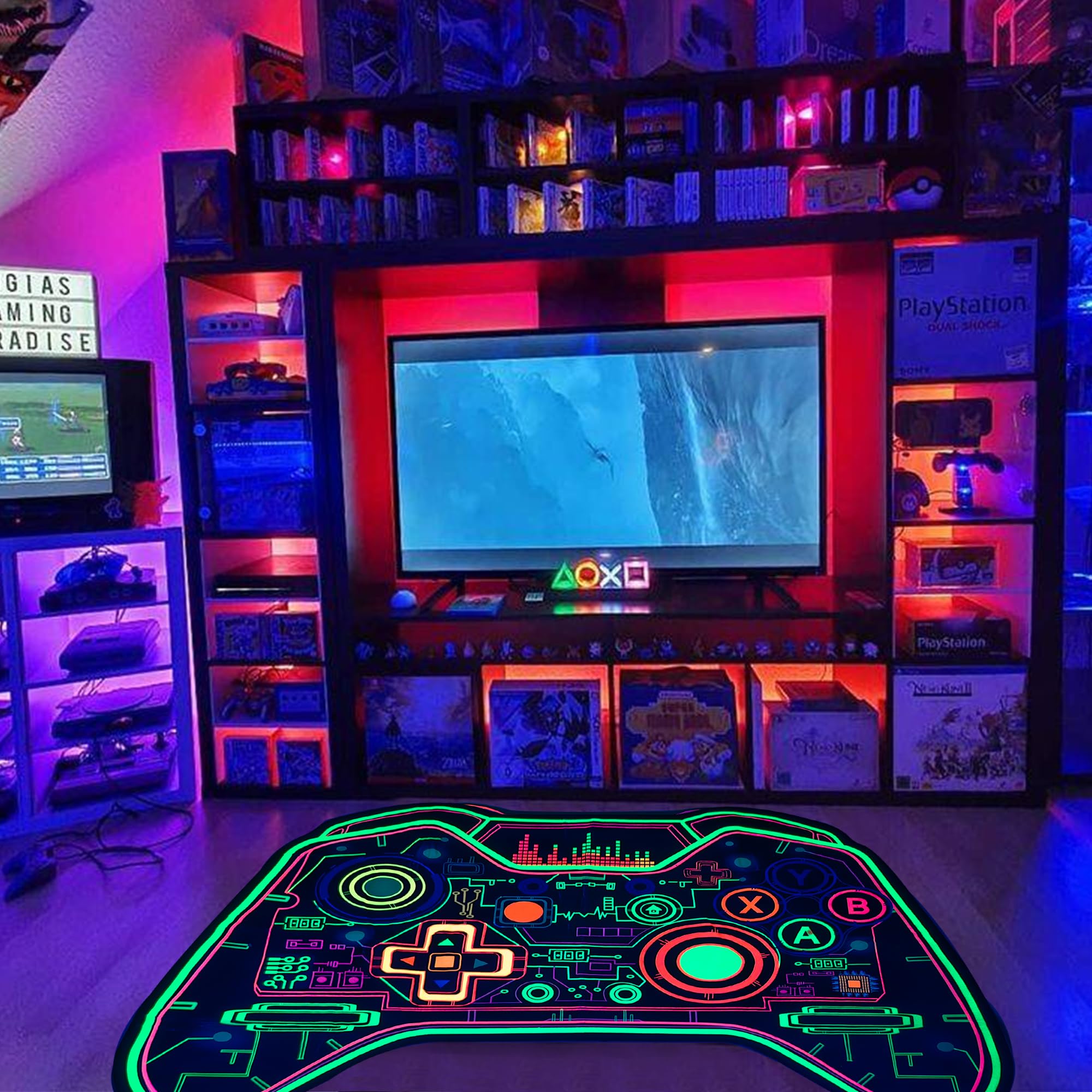 Gaming Rug Boys – Blacklight Glow In Dark Carpet | Non Slip Play Rug 60x39