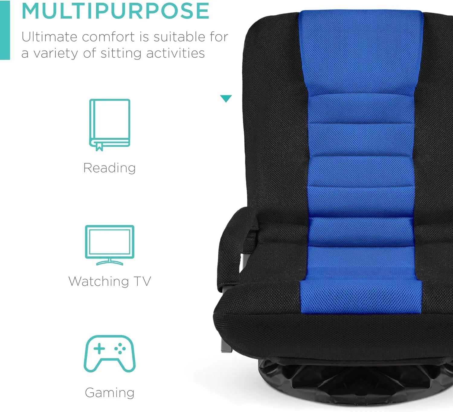 Best Choice Products Swivel Gaming Chair 360 Degree Multipurpose Floor Chair Rocker for TV, Reading, Playing Video Games w/Lumbar Support, Armrest Handles, Adjustable Backrest - Black/Red