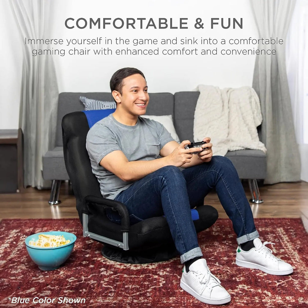 Best Choice Products Swivel Gaming Chair 360 Degree Multipurpose Floor Chair Rocker for TV, Reading, Playing Video Games w/Lumbar Support, Armrest Handles, Adjustable Backrest - Black/Red