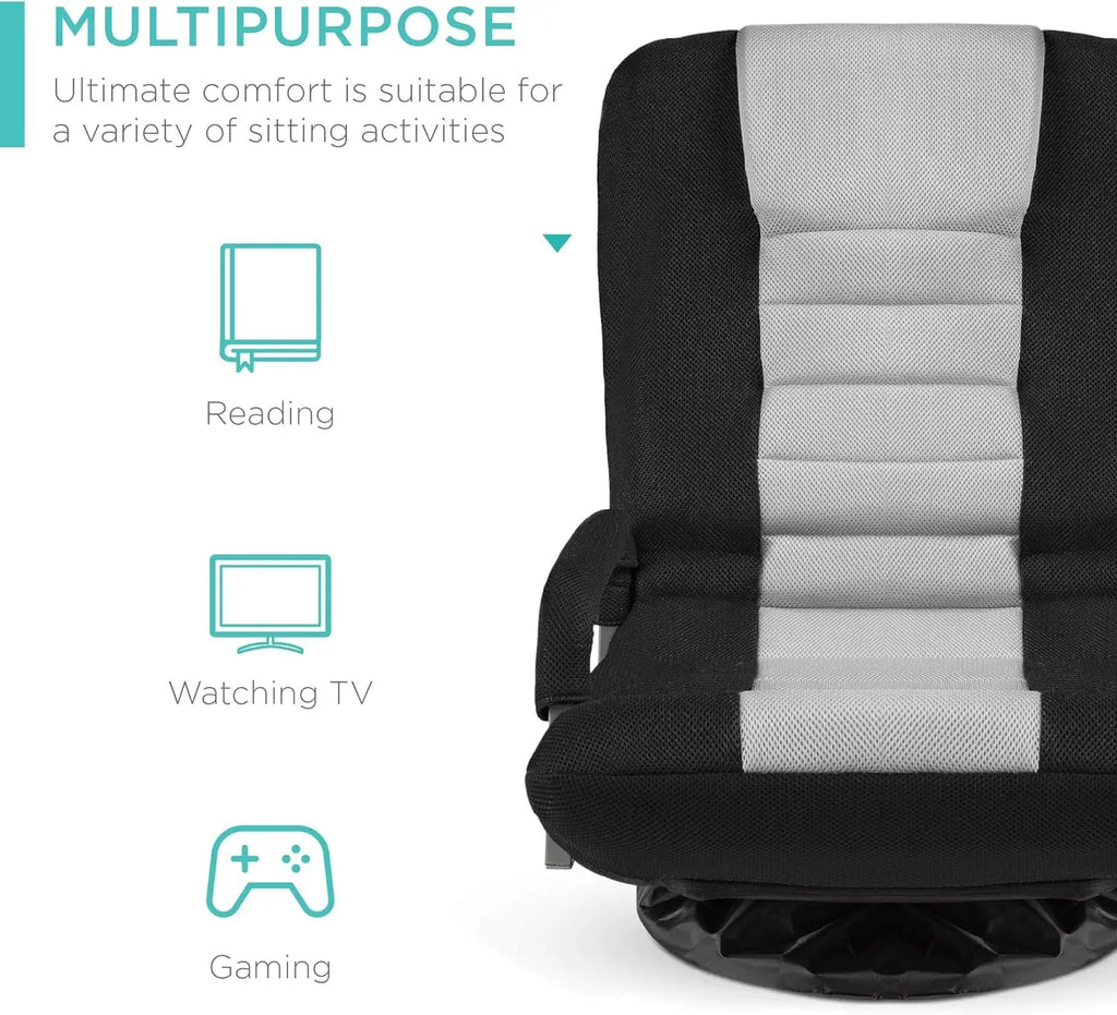 Best Choice Products Swivel Gaming Chair 360 Degree Multipurpose Floor Chair Rocker for TV, Reading, Playing Video Games w/Lumbar Support, Armrest Handles, Adjustable Backrest - Black/Red