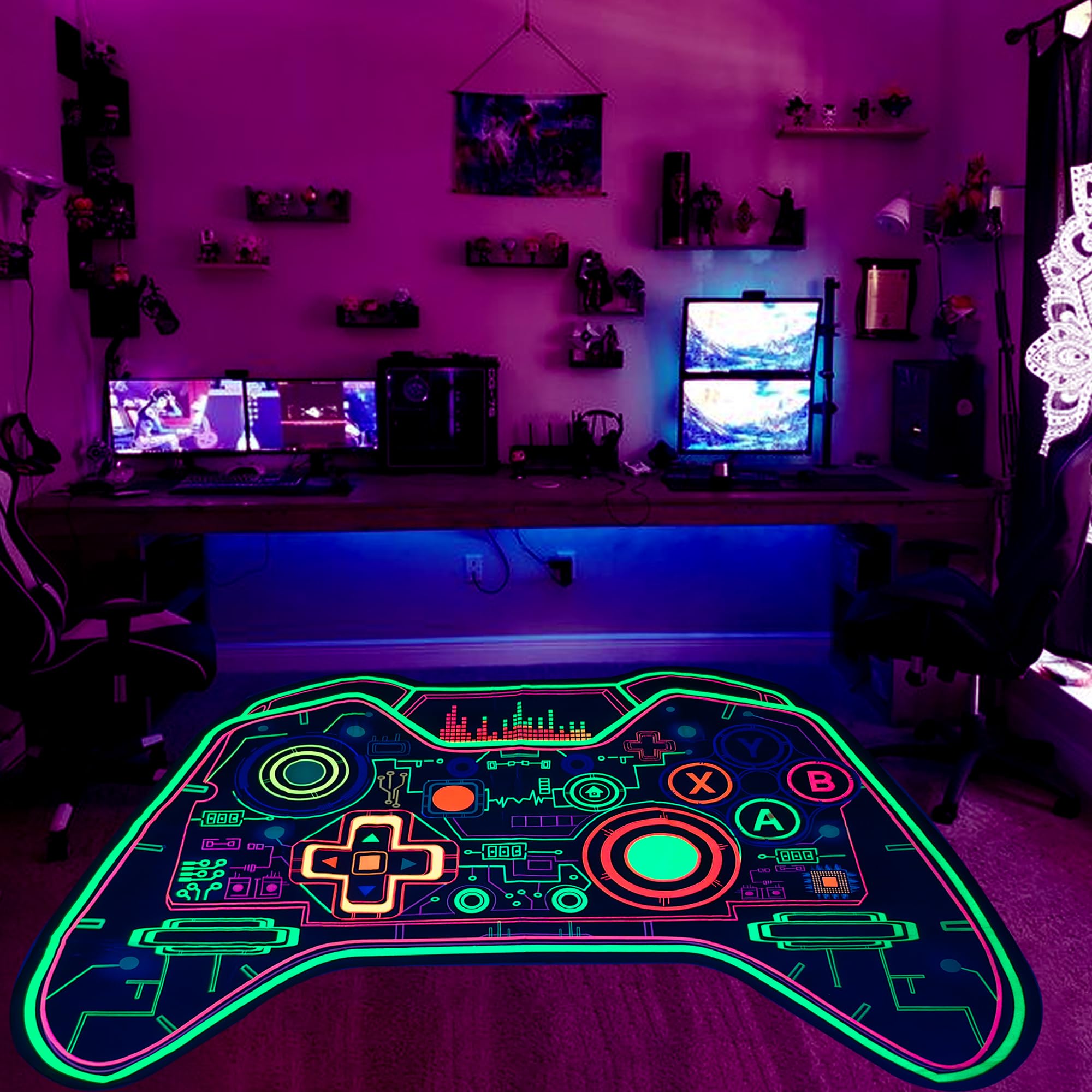 Gaming Rug Boys – Blacklight Glow In Dark Carpet | Non Slip Play Rug 60x39