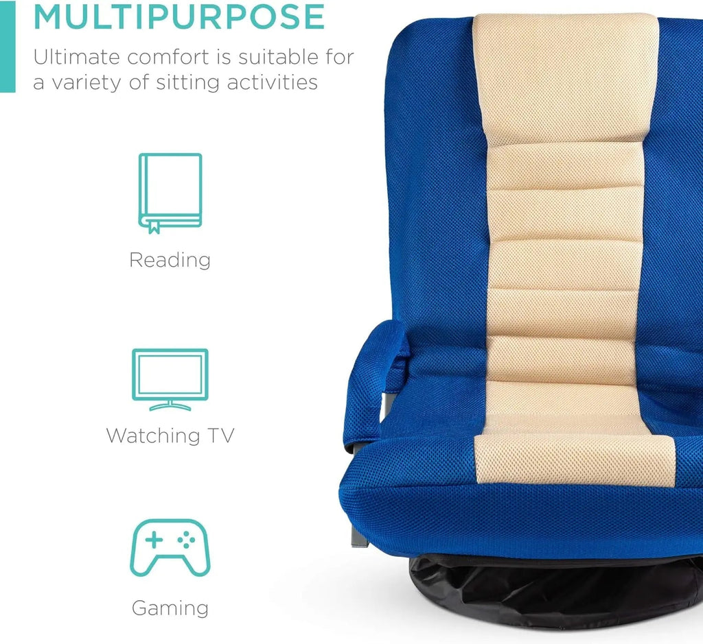 Best Choice Products Swivel Gaming Chair 360 Degree Multipurpose Floor Chair Rocker for TV, Reading, Playing Video Games w/Lumbar Support, Armrest Handles, Adjustable Backrest - Black/Red