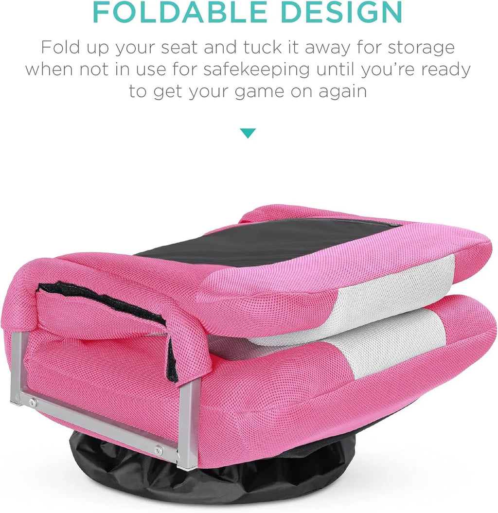 Best Choice Products Swivel Gaming Chair 360 Degree Multipurpose Floor Chair Rocker for TV, Reading, Playing Video Games w/Lumbar Support, Armrest Handles, Adjustable Backrest - Black/Red