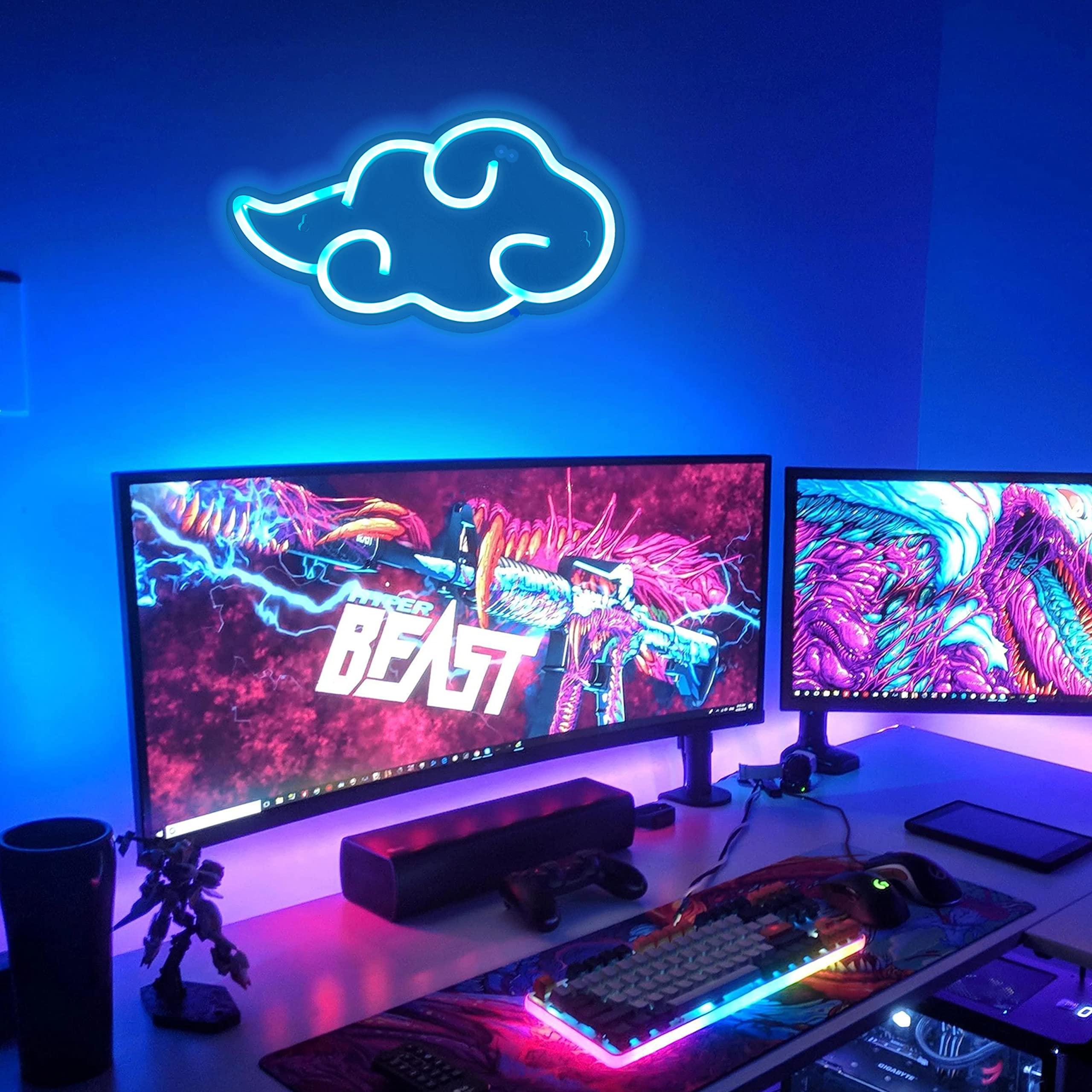 Anime Neon Sign - LED Red Cloud USB Powered Dimmable Wall Light for Gaming Room Decor
