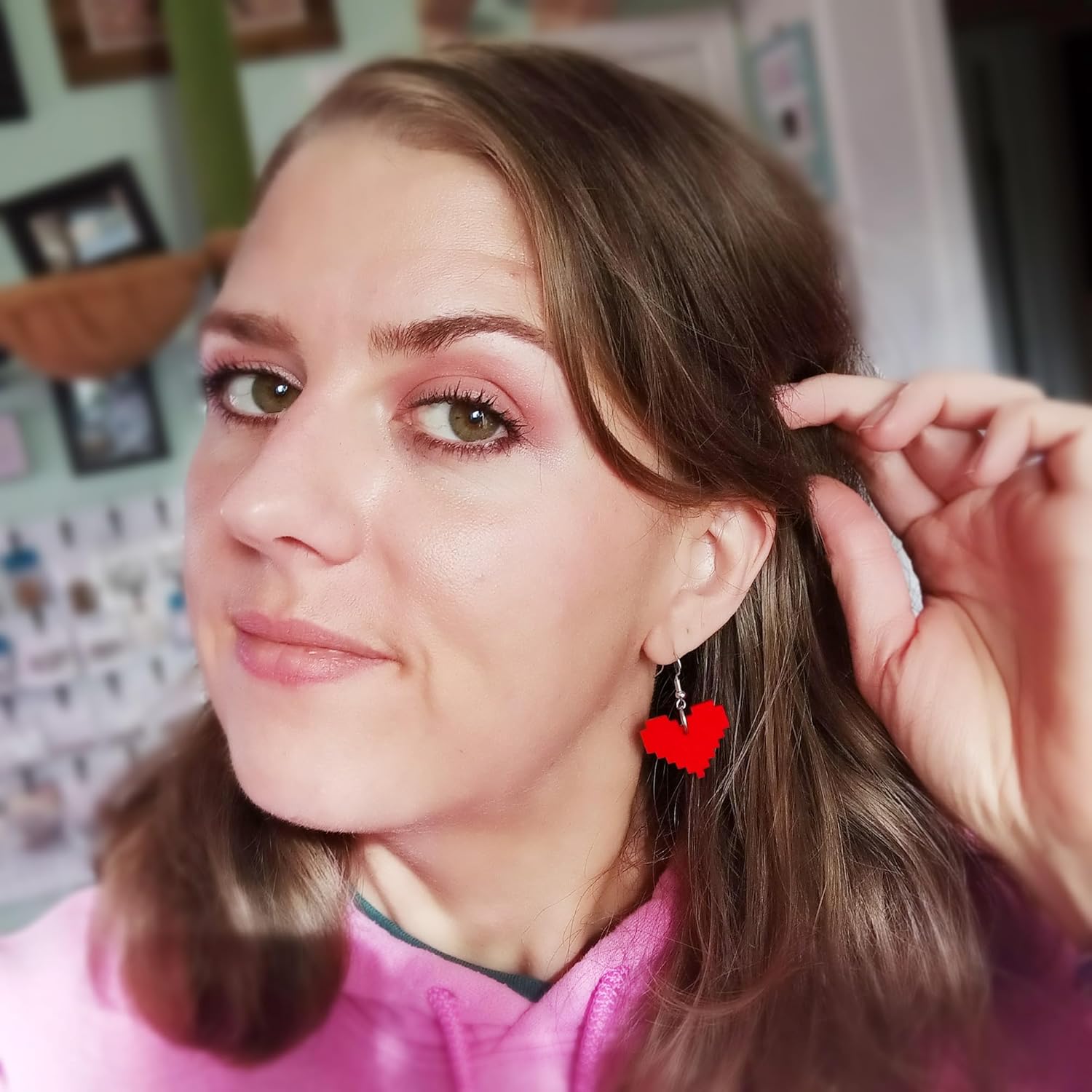 8 Bit Pixel Earrings - Handmade Red Gamer Heart Hypoallergenic Nickel Free Jewelry