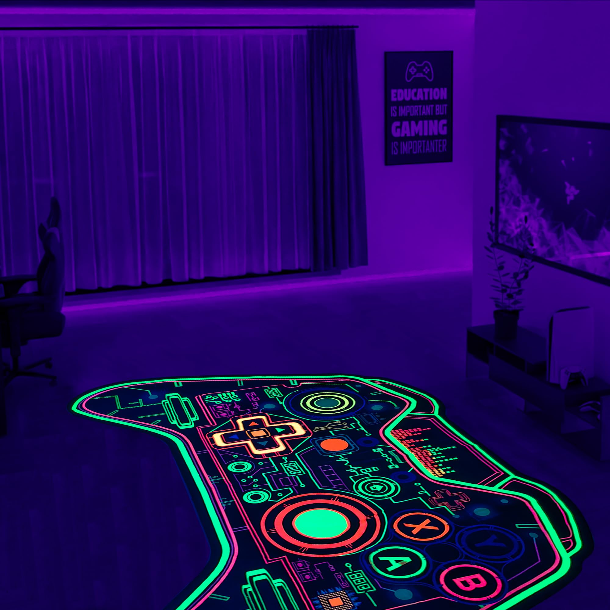 Gaming Rug Boys – Blacklight Glow In Dark Carpet | Non Slip Play Rug 60x39