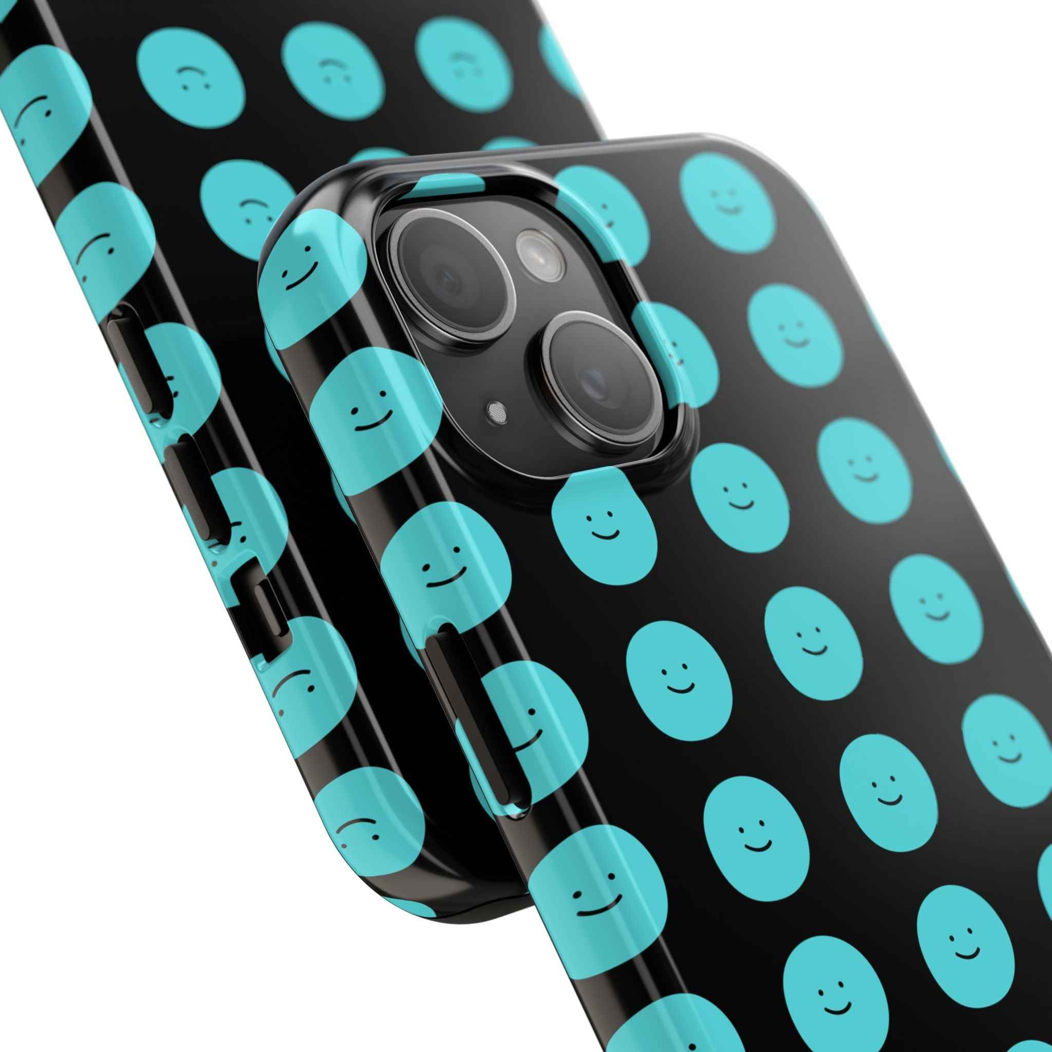 Blue Smiley Face Phone Case - Durable Tough Protective Cover, Strong Impact-Resistant Emoji Design