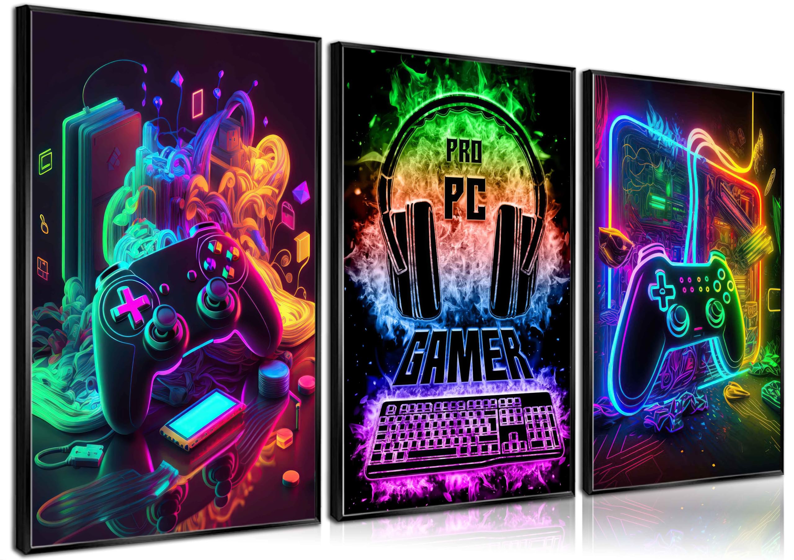 3Pcs Cool Gaming Wall Art Retro Video Game watercolor Posters Pictures Colorful Neon Gamepad Canvas Painting Prints for Boys Room Kids Game Room Bedroom for Boys Home Decoration 12x16in Unframed