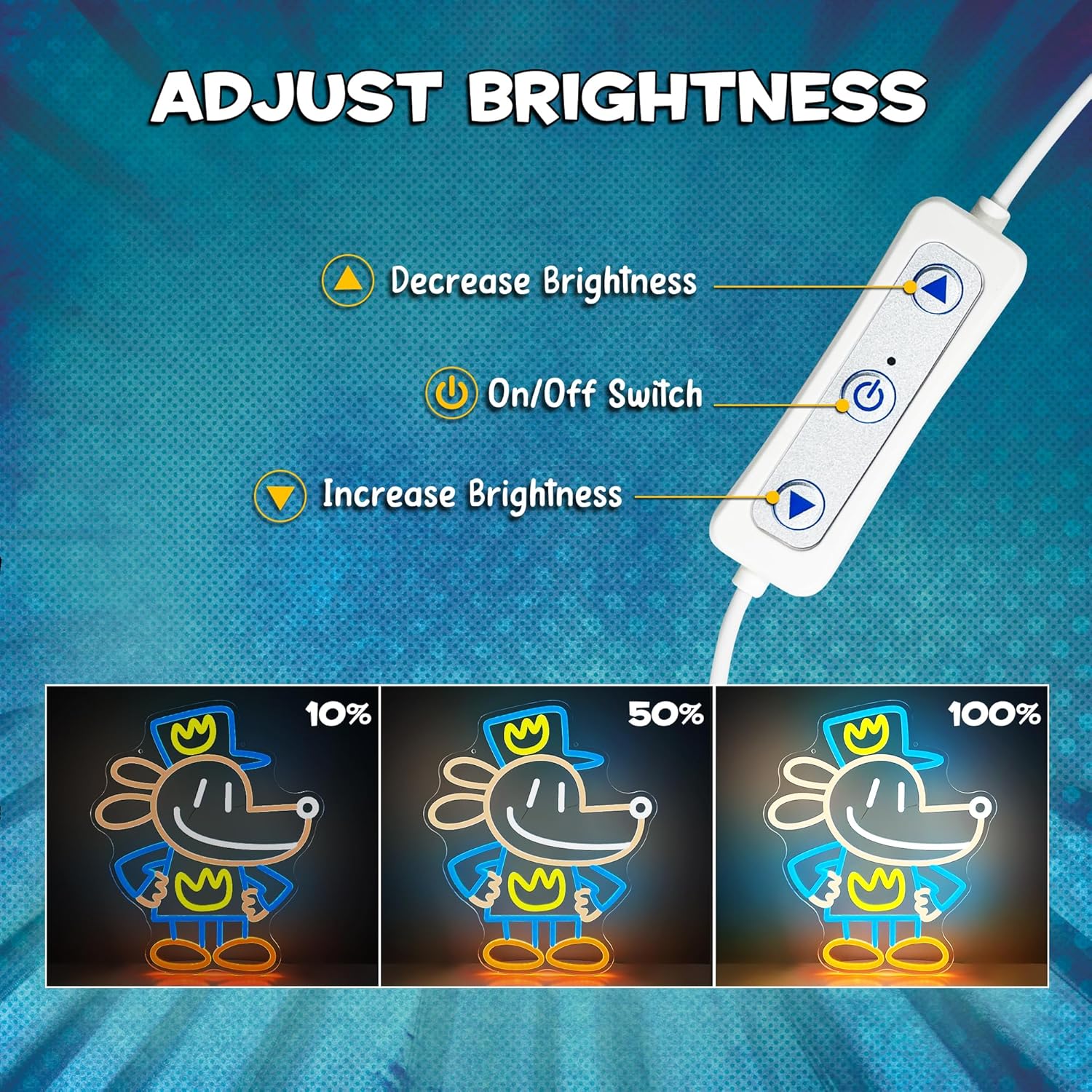 Dog Man LED Neon Sign – Vibrant Kids Bedroom Wall Decor | USB Powered Neon Light