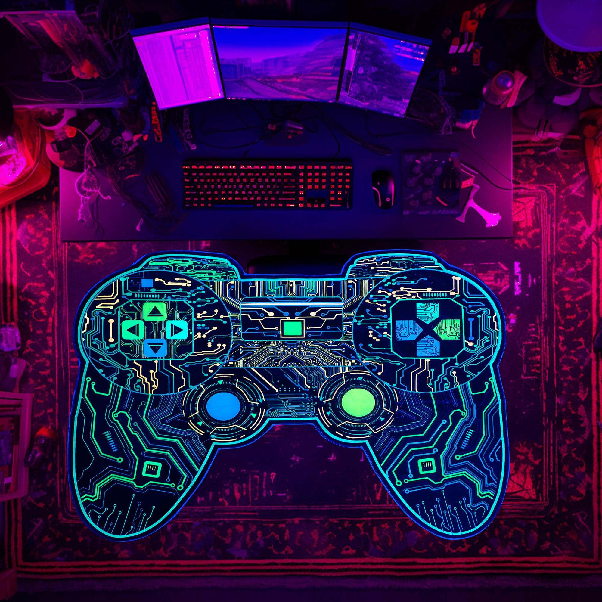 Gaming Rug Boys – Blacklight Glow In Dark Carpet | Non Slip Play Rug 60x39