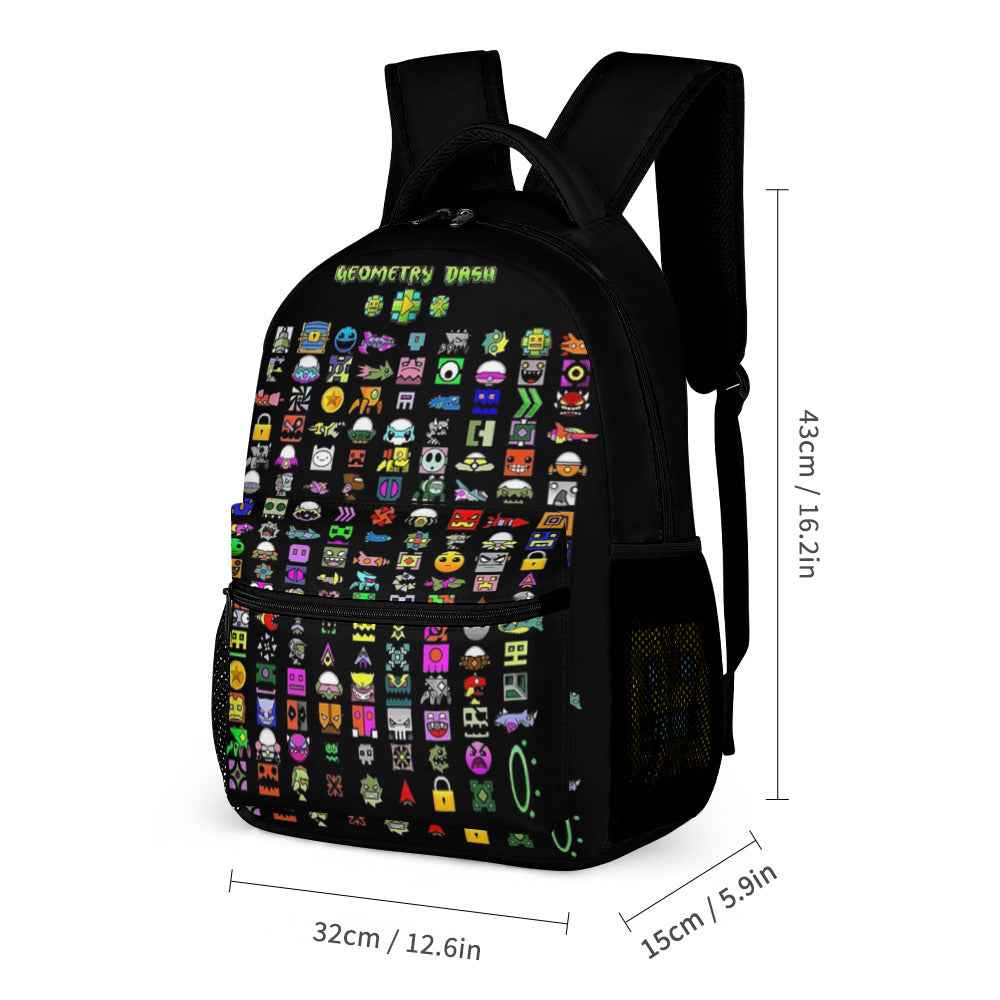 Geometry Dash Backpack Set - Durable School Backpack Set With Lunch Bag & Pencil Case Combo