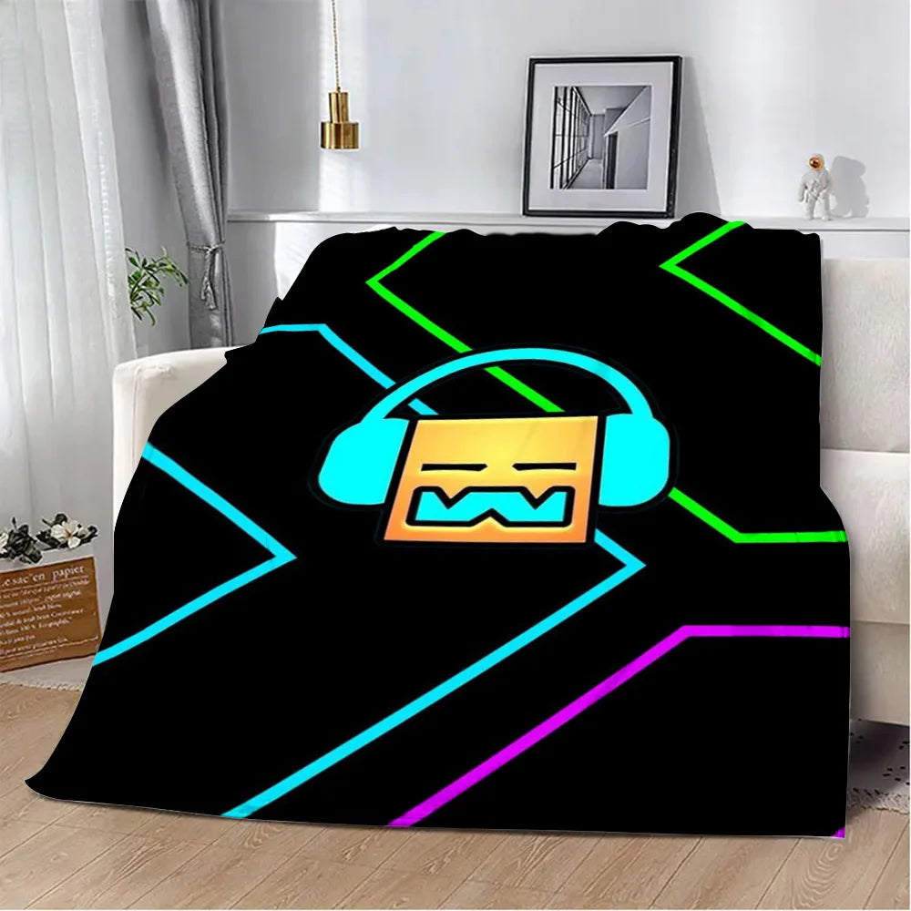 Geometry Dash Blanket – Soft Cozy Printed Throw Blanket for Gaming Room Decor