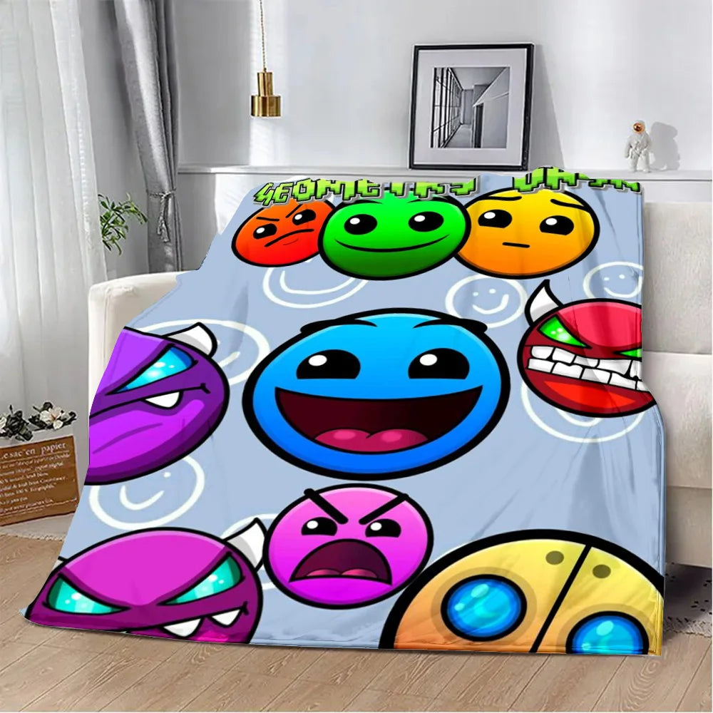 Geometry Dash Blanket – Soft Cozy Printed Throw Blanket for Gaming Room Decor