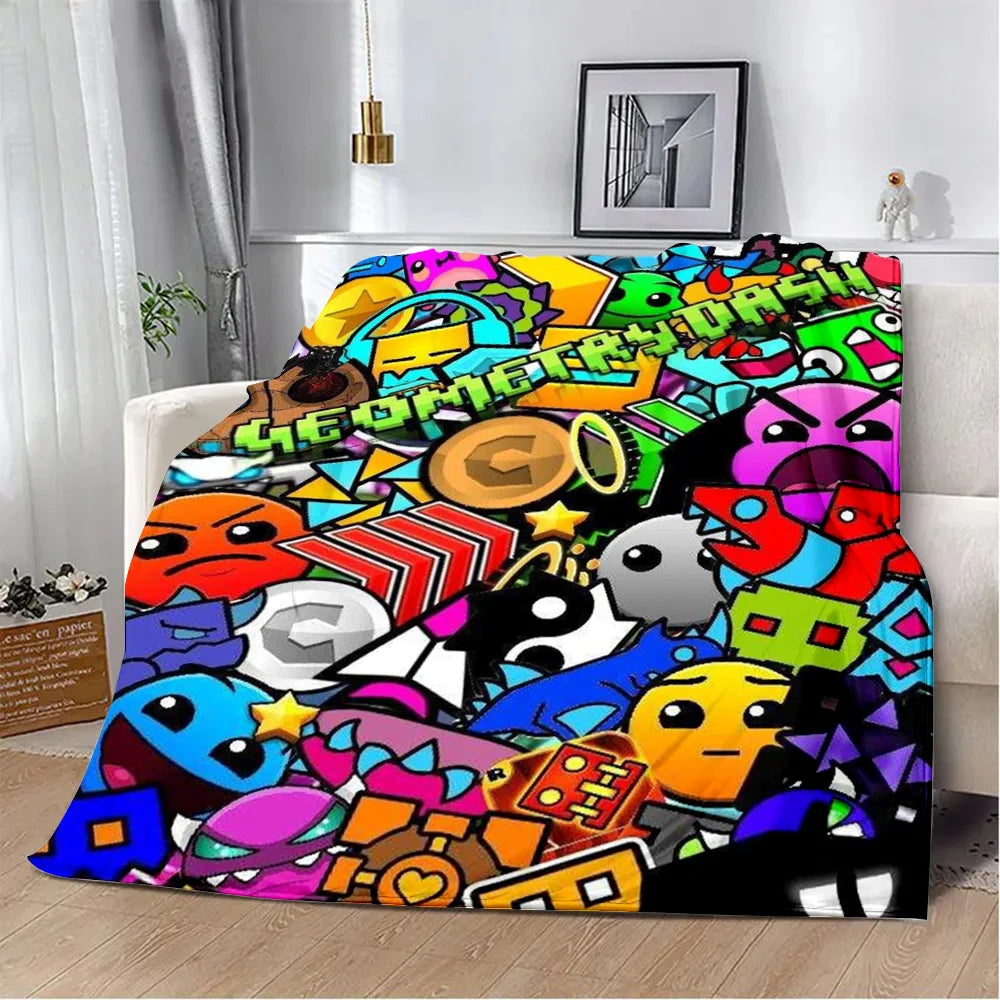 Geometry Dash Blanket – Soft Cozy Printed Throw Blanket for Gaming Room Decor