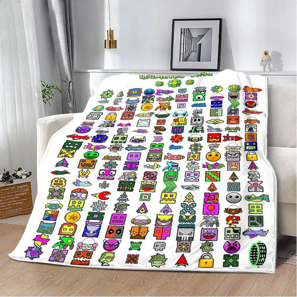 Geometry Dash Blanket – Soft Cozy Printed Throw Blanket for Gaming Room Decor
