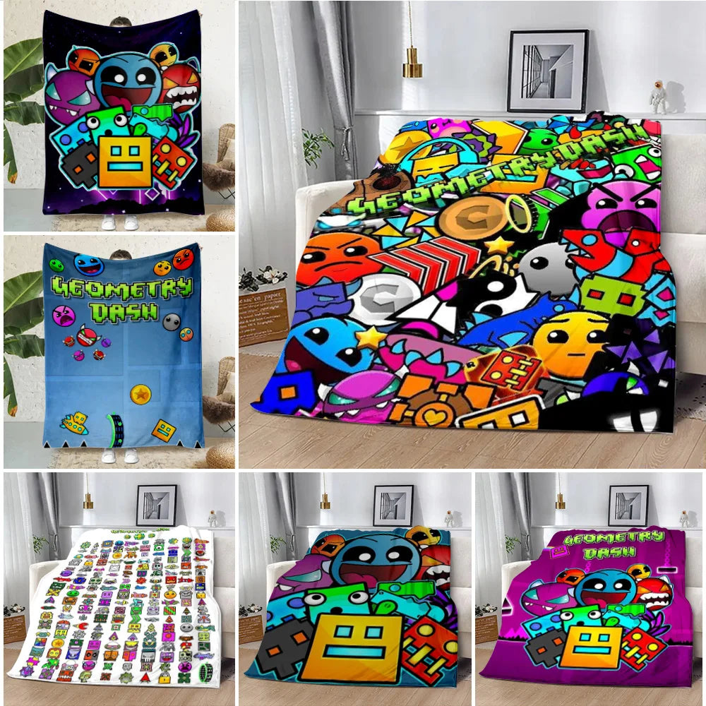 Geometry Dash Blanket – Soft Cozy Printed Throw Blanket for Gaming Room Decor